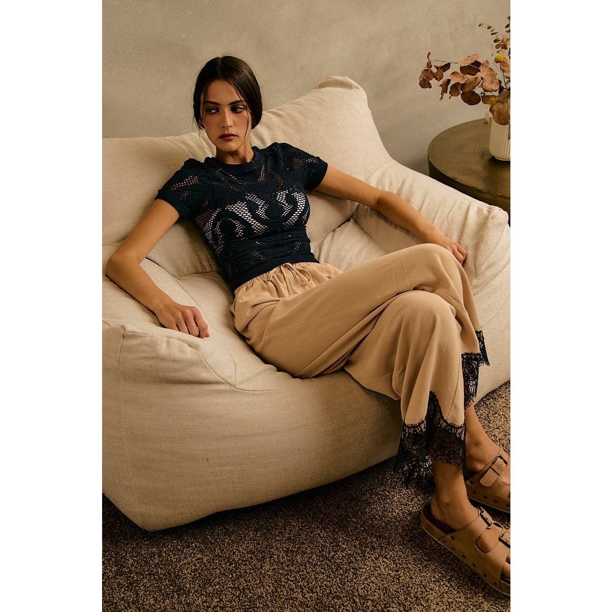 The Odette Lace Trim Linen Pants