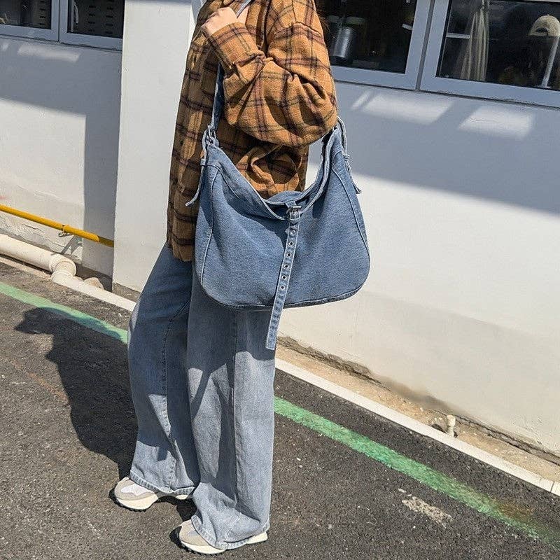 Stylish Crossbody Denim Canvas Bag - Large Capacity