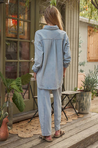 Thumbnail for The Tessa Washed Shirt Jacket | Light Blue Oversized Button Down