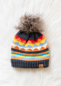 Thumbnail for Black & Colorful Patterned Pom Hat