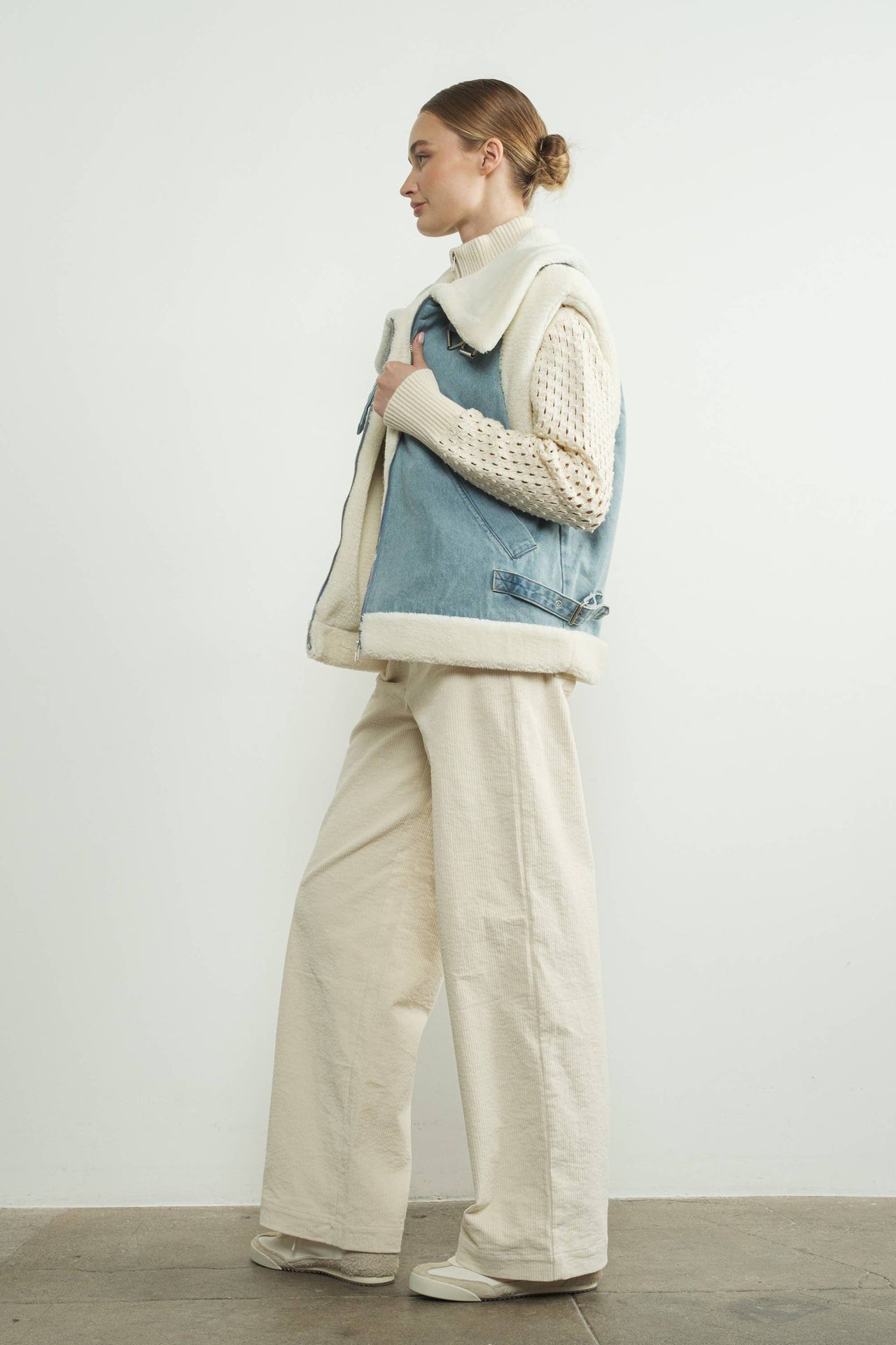 DENIM SHERPA MIXED VEST