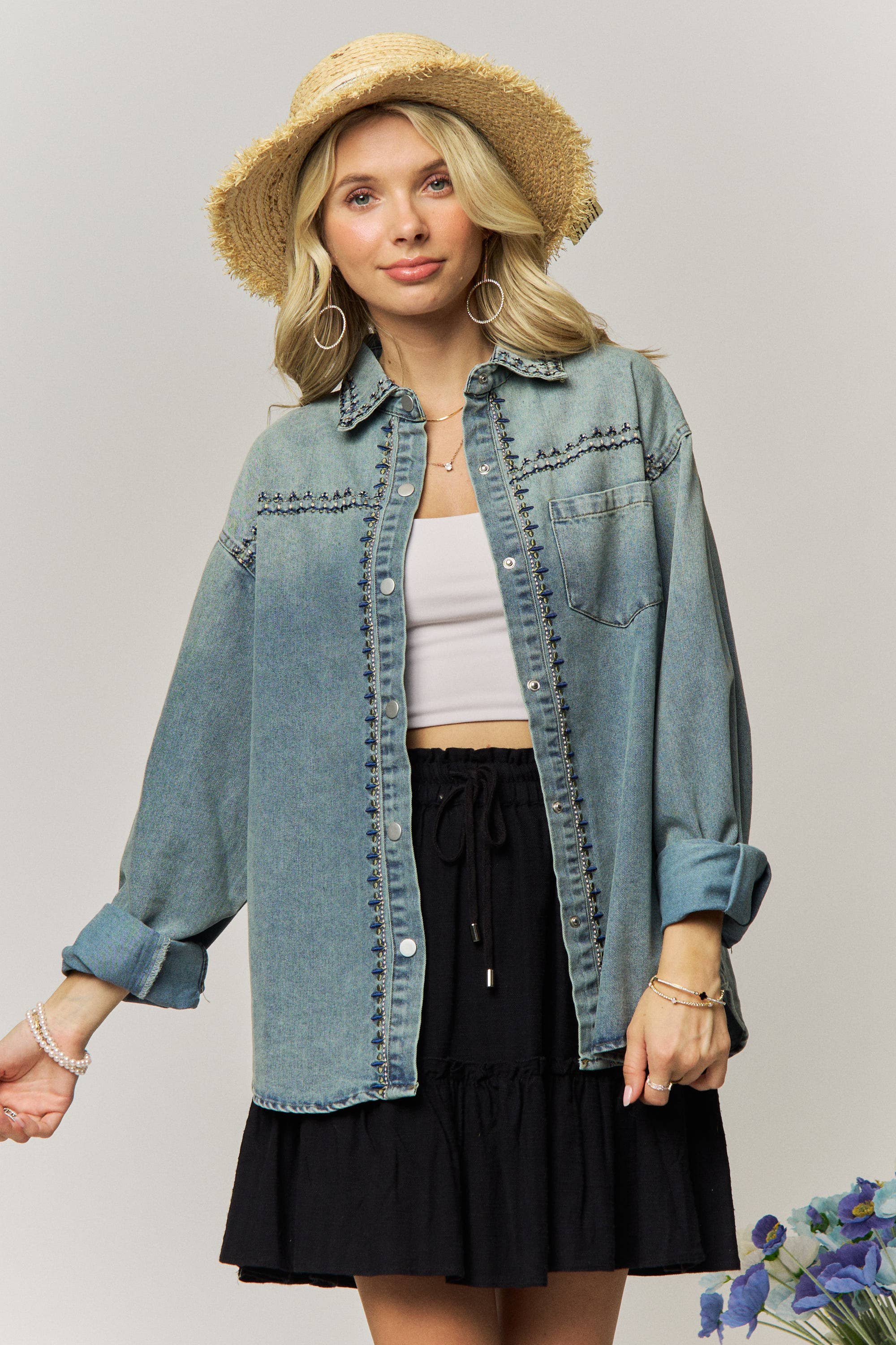 The Sabine Embroidered Denim Shirt