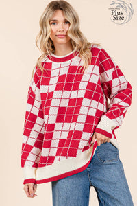 Thumbnail for Plus Oversized Checker Knit Sweater