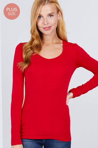 Thumbnail for [PLUS SIZE] Long Sleeve Scoop Neck Top