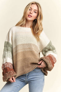 Thumbnail for PUFF SLEEVE OMBRE SWEATER TOP