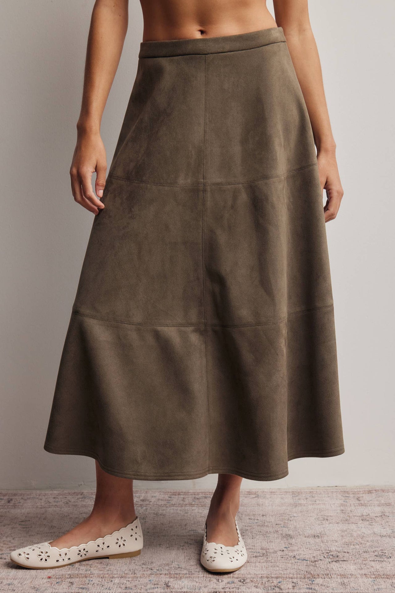 Stretched Suede A-Line Midi Skirt FSK0023