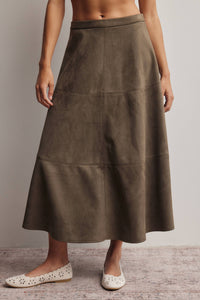 Thumbnail for Stretched Suede A-Line Midi Skirt FSK0023