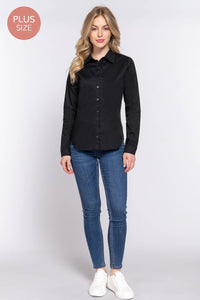 Thumbnail for [PLUS SIZE] Long Sleeve Button Down Stretch Poplin Shirt