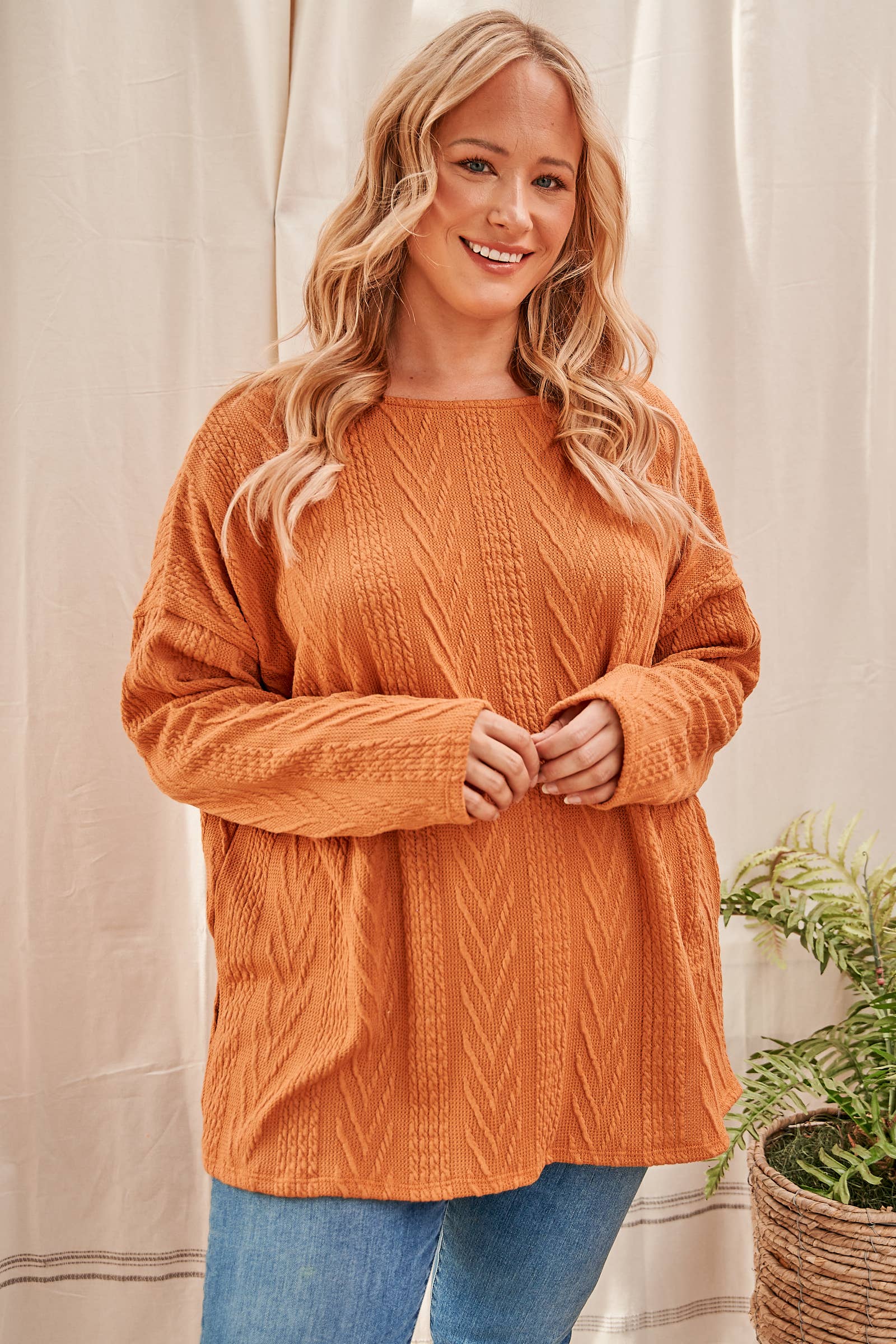 Plus size Oversized fit cable knit top-PLT4996