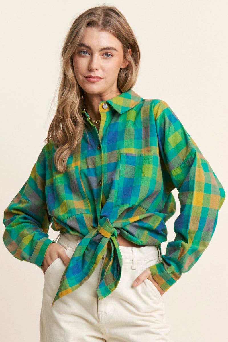 Classic Plaid Button Down Long Sleeve Top