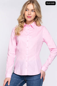 Thumbnail for [PLUS SIZE] Long Sleeve Button Down Stretch Poplin Shirt