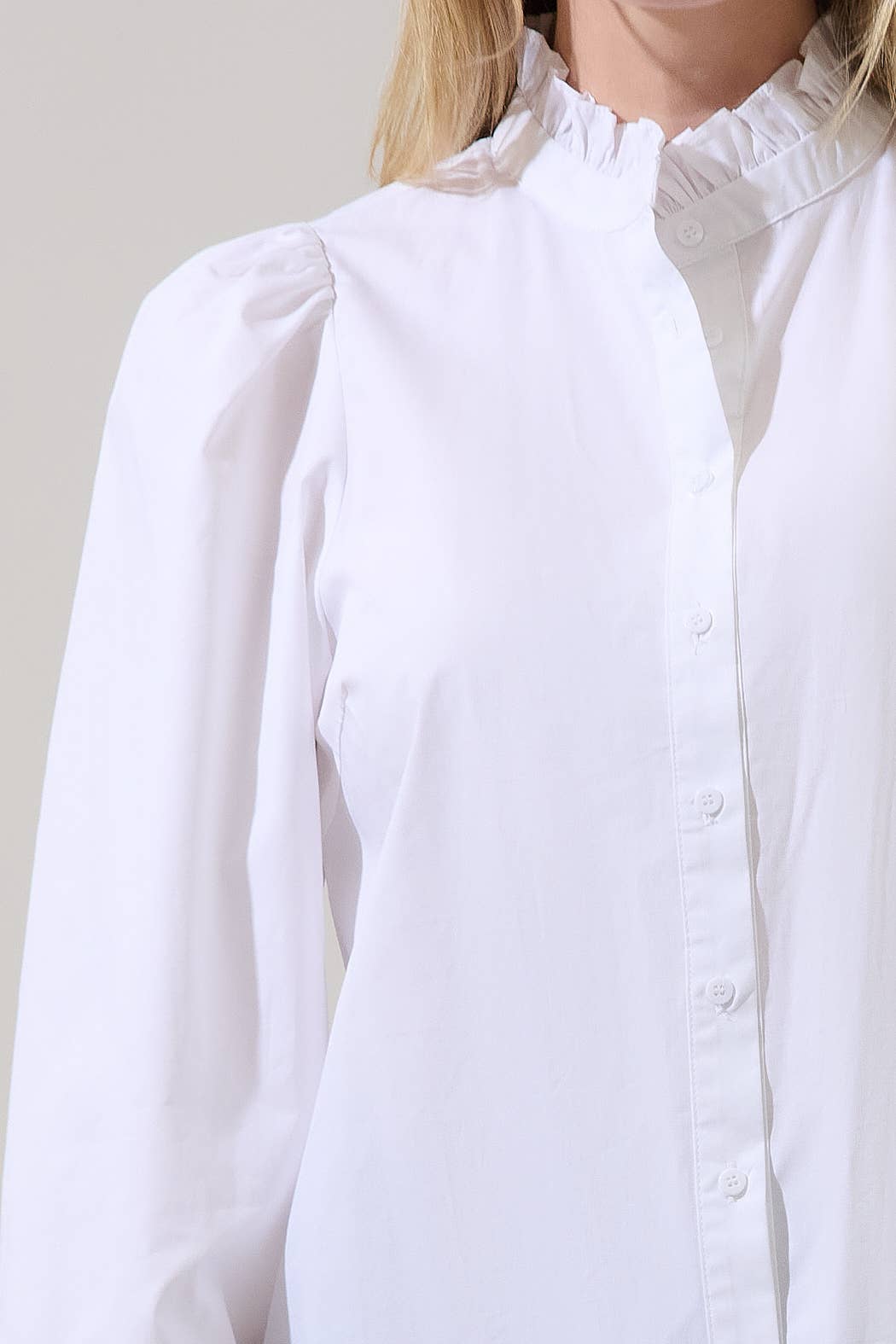 Doris Button Down Shirt | White Cotton Ruffle Collar Blouse