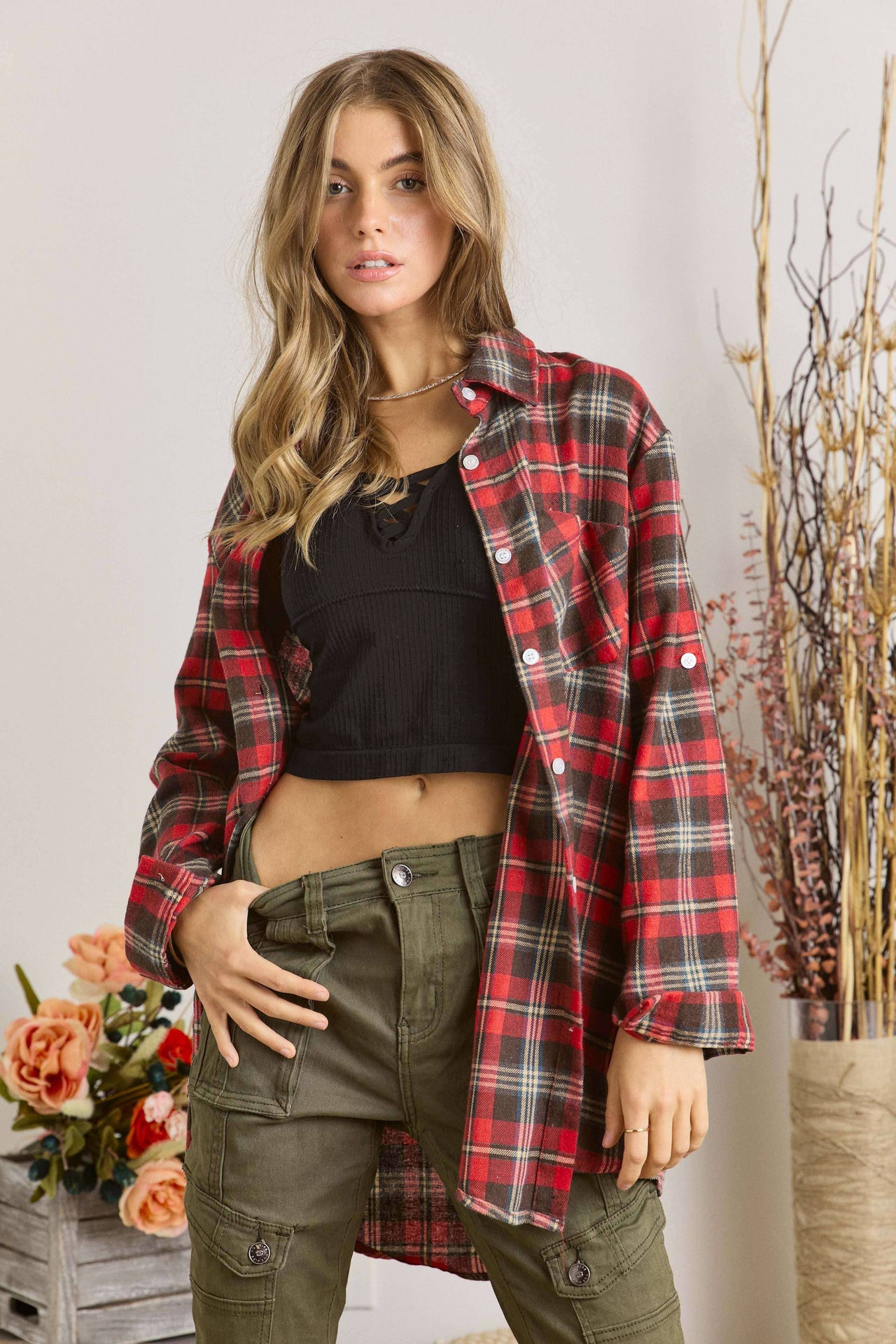 BUTTON DOWN FLANNEL SHIRT: RED