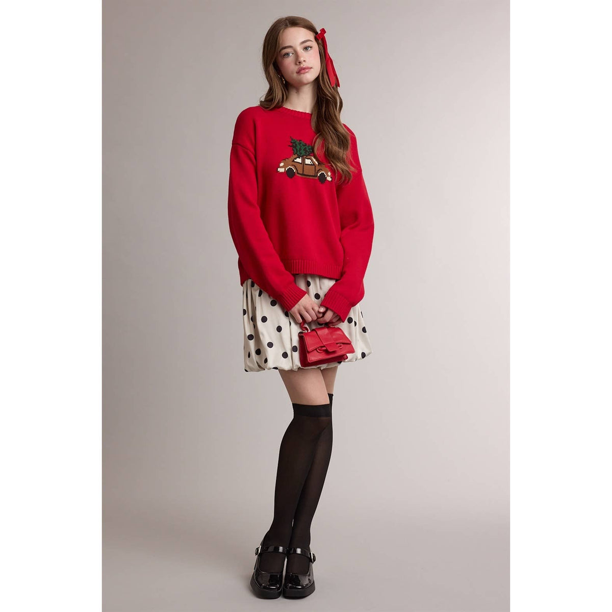 CHRISTMAS TREE CAR GRAPHIC KNIT SWEATER / WL26-14078