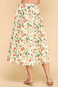 Thumbnail for Strawberry Print High Waist Ruffle Detail Skirt