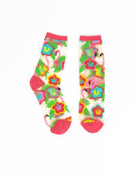 Thumbnail for Flamingo Floral Sheer Crew Sock