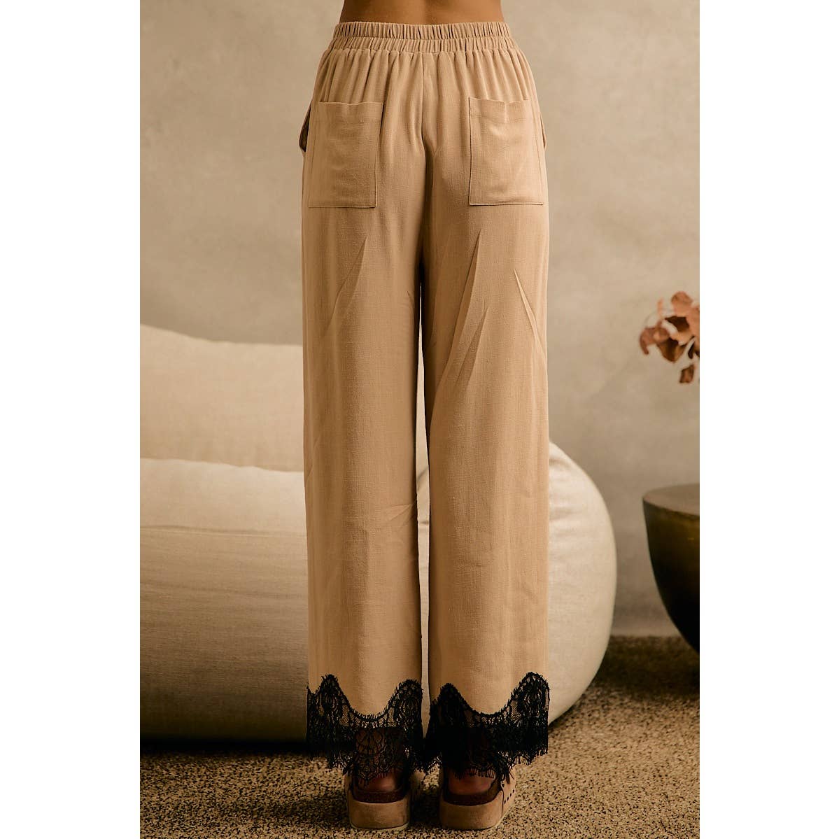 The Odette Lace Trim Linen Pants