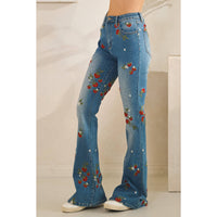 Thumbnail for WASHED STRAWBERRY EMBROIDERED DENIM PANTS