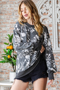 Thumbnail for Printed knit top with ribbed contrast details