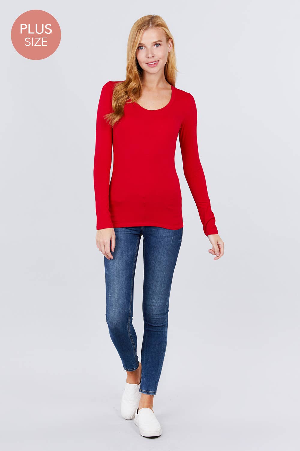 [PLUS SIZE] Long Sleeve Scoop Neck Top