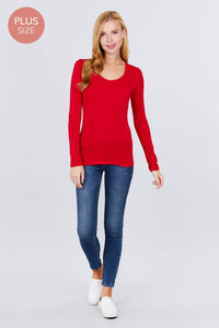 Thumbnail for [PLUS SIZE] Long Sleeve Scoop Neck Top