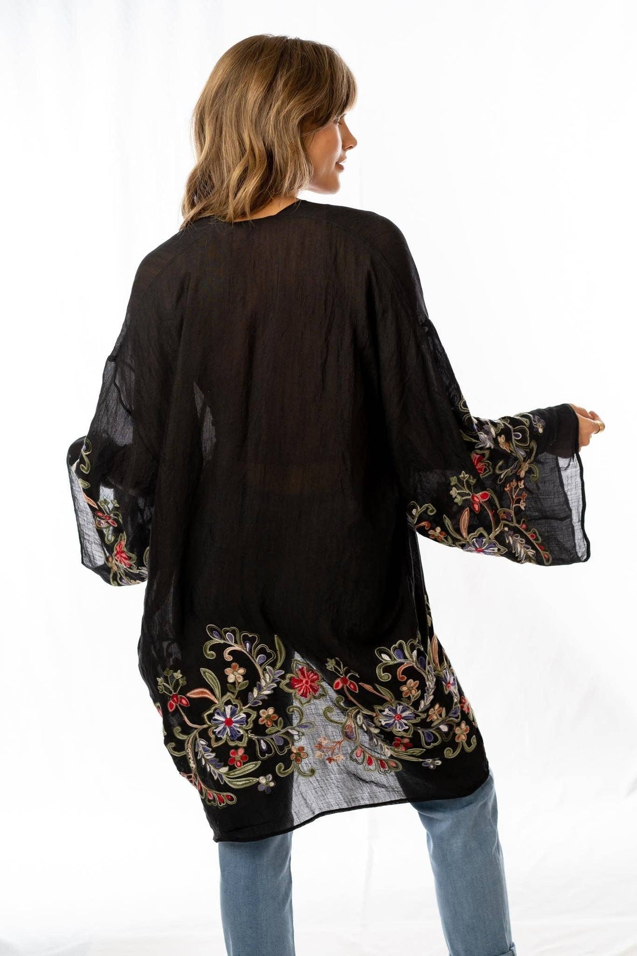 Fun In Florals Kimono - Black: OS