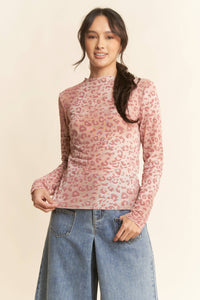 Thumbnail for Women’s pink leopard print long sleeve mesh top