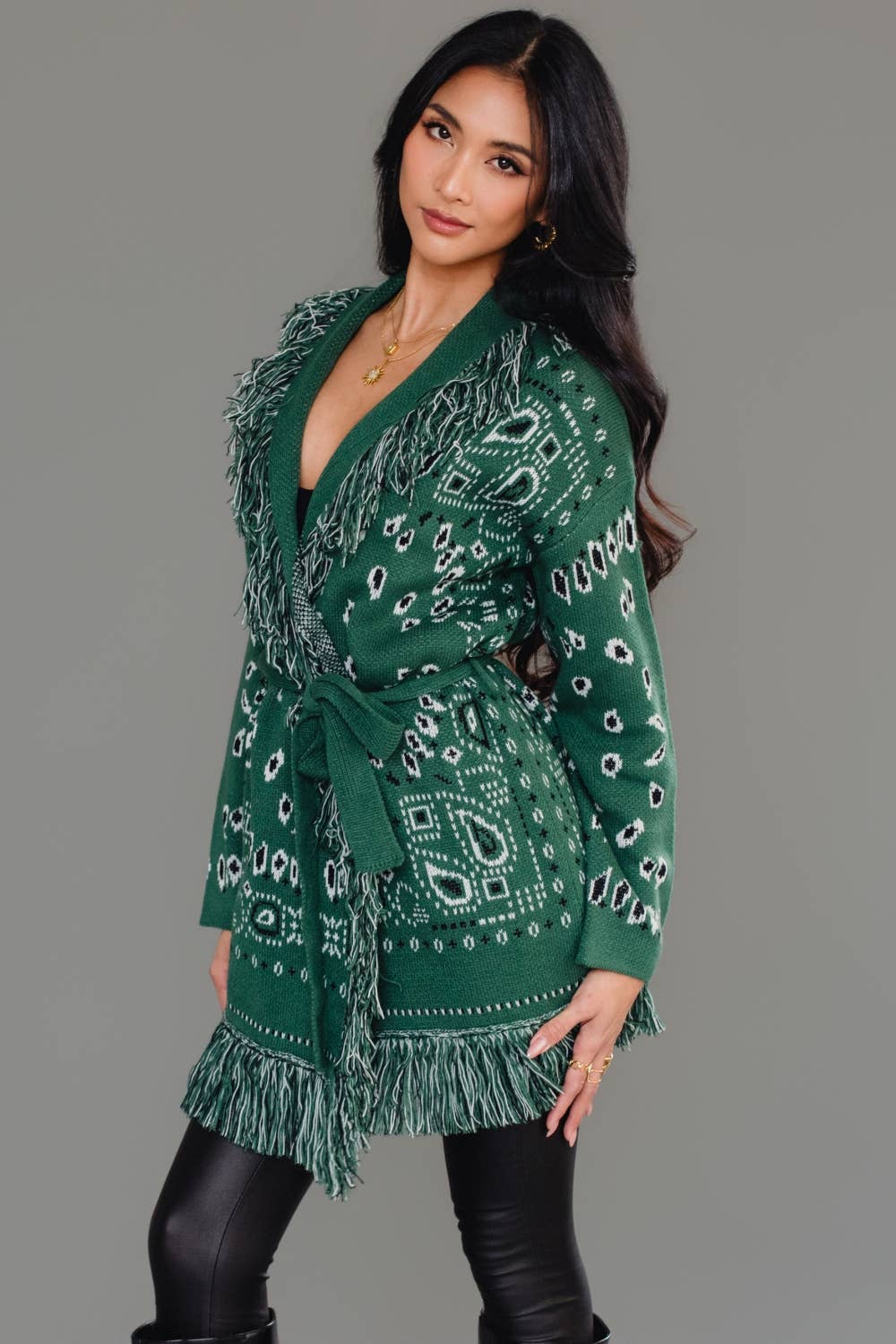 Green Bandana Fringe Cardigan