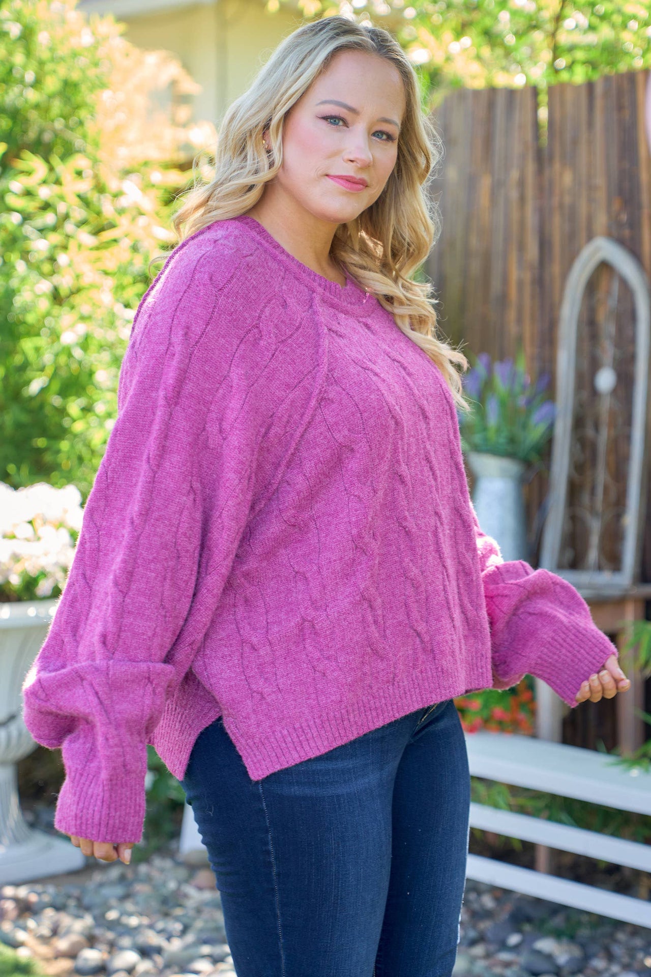 Plus raglan sleeve cable knit sweater