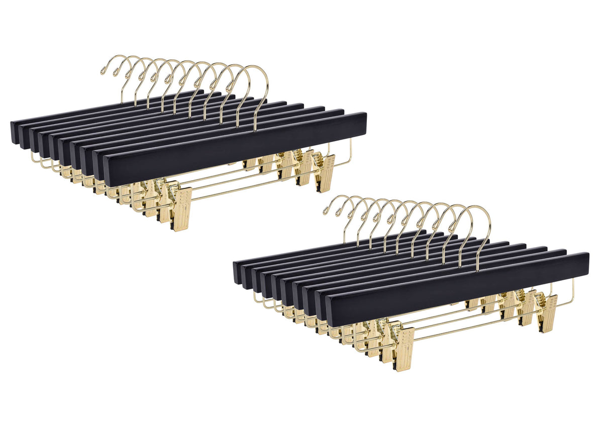 W073 - Wooden Straight Skirt Hangers - Black/Gold hook - 120