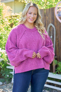 Thumbnail for Plus raglan sleeve cable knit sweater