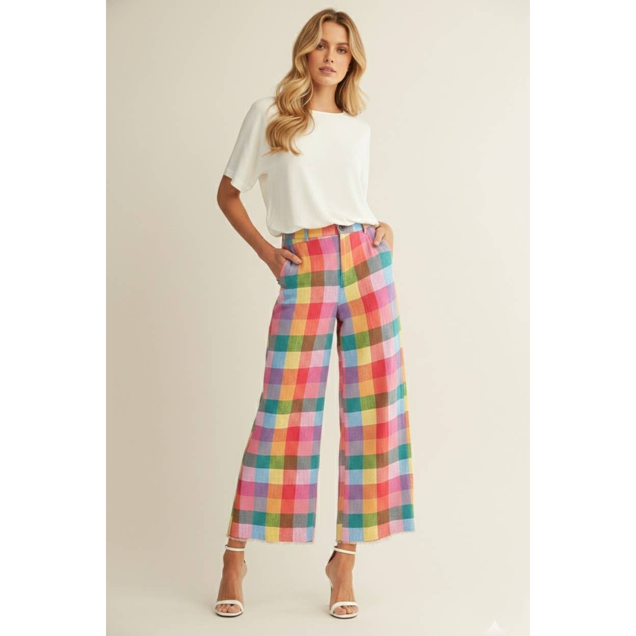 The Solène Pants, Colorful Plaid Wide Leg Trousers