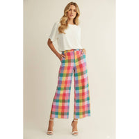 Thumbnail for The Solène Pants, Colorful Plaid Wide Leg Trousers