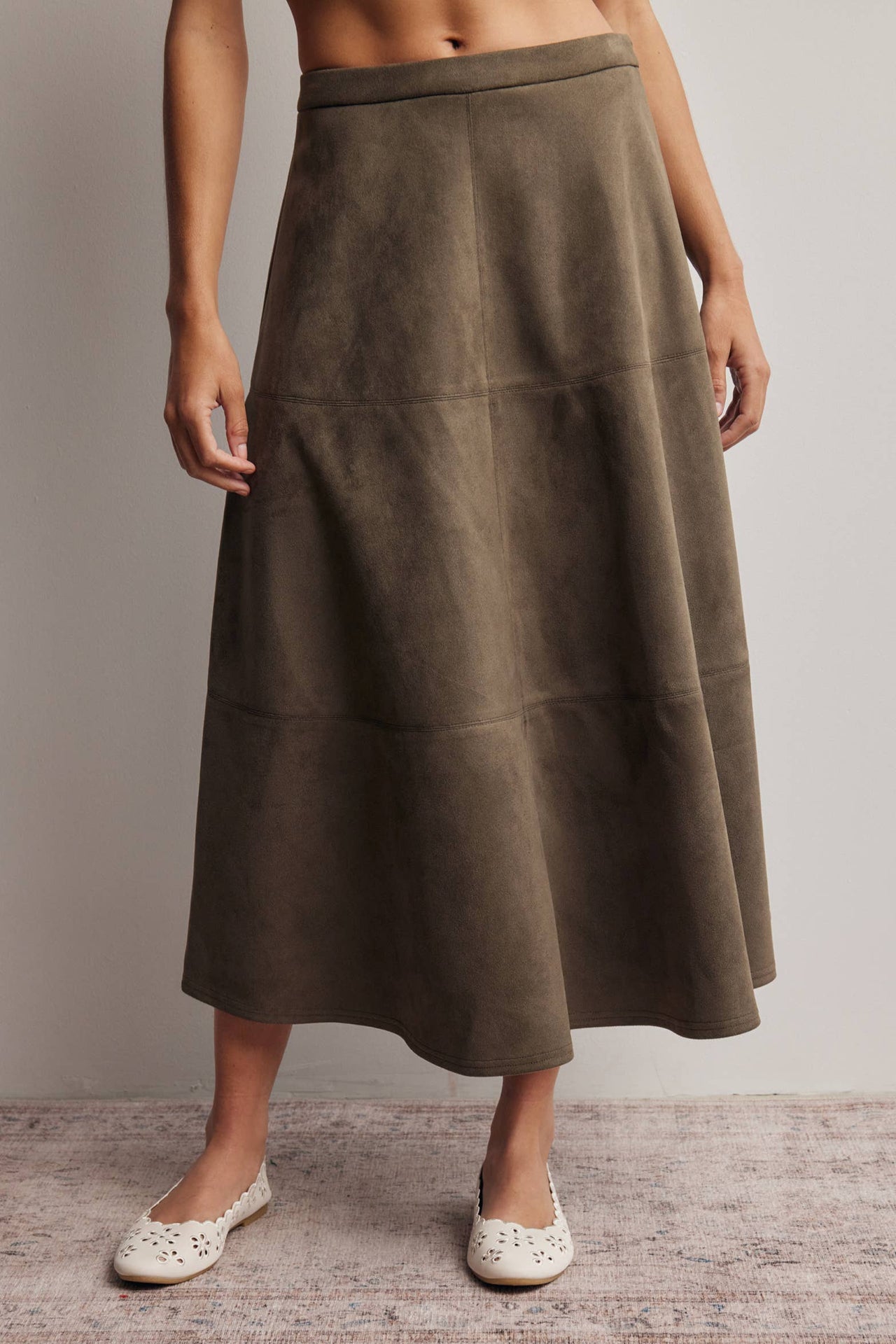 Stretched Suede A-Line Midi Skirt FSK0023