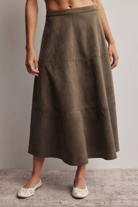 Thumbnail for Stretched Suede A-Line Midi Skirt FSK0023