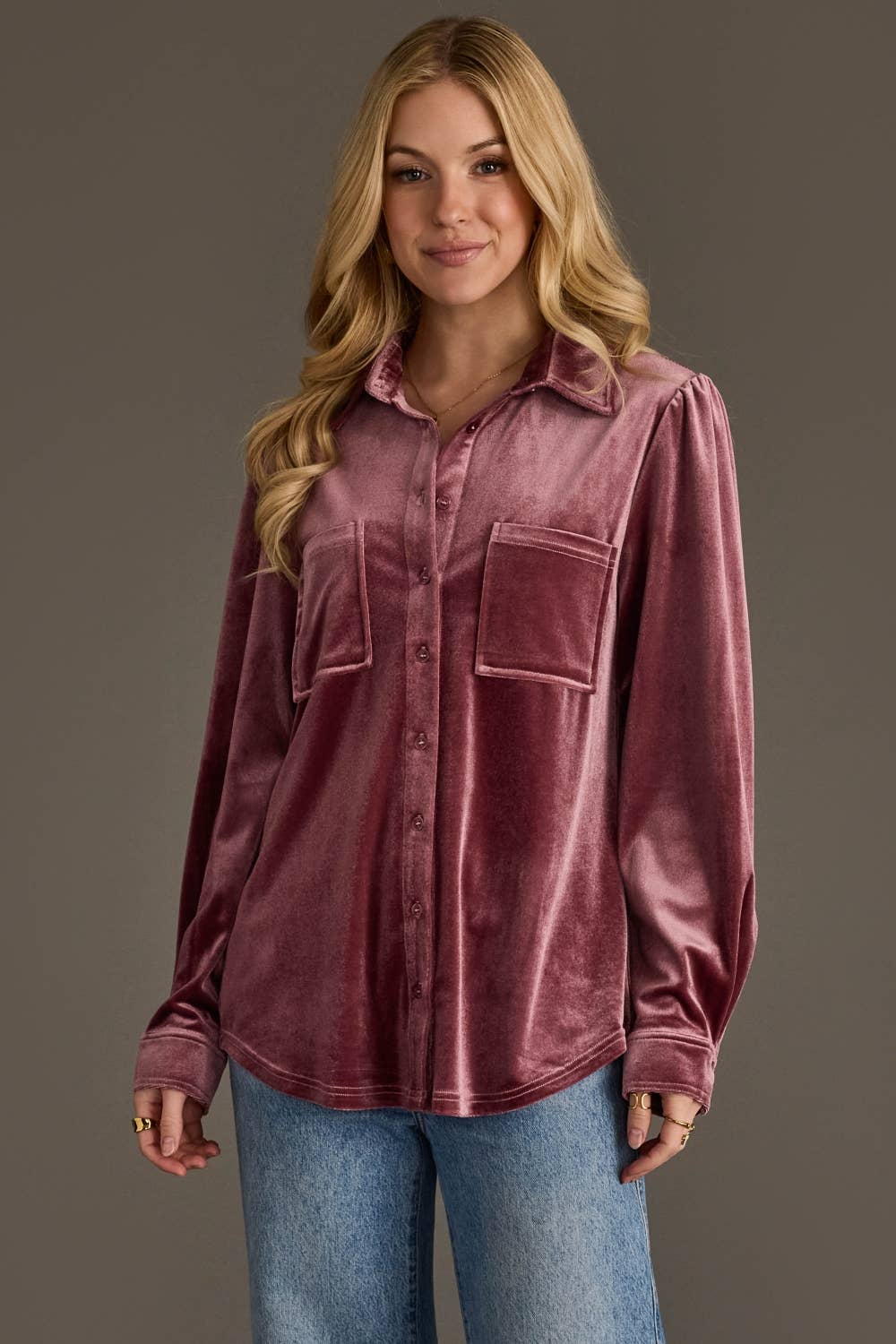 Mauve Velvet Button Up