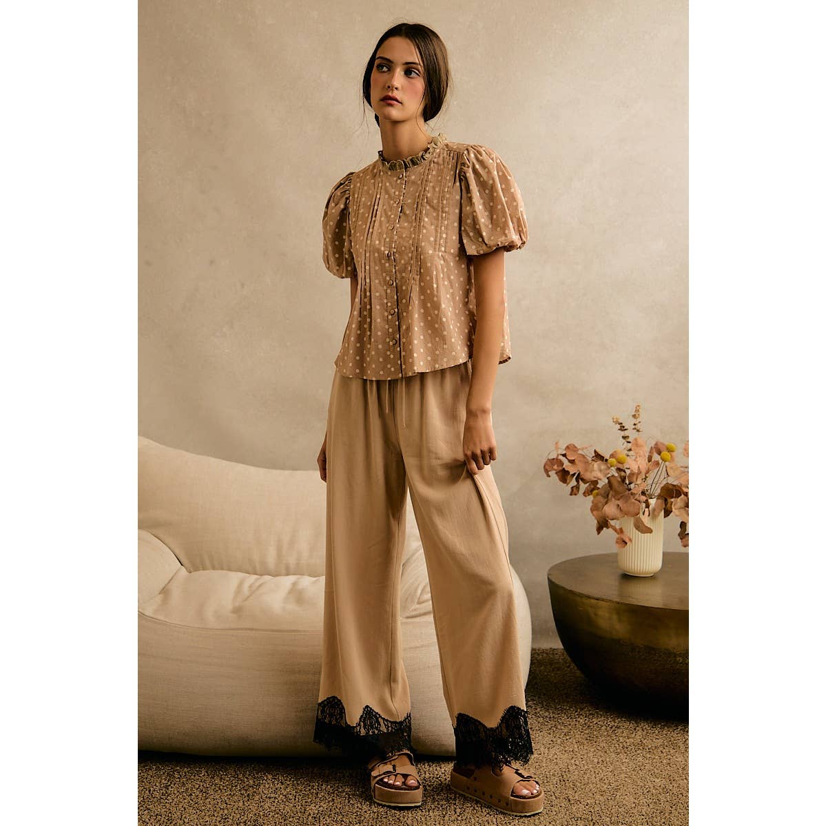 The Odette Lace Trim Linen Pants