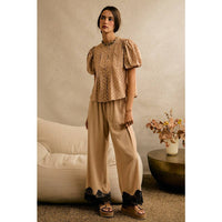 Thumbnail for LINEN BLEND LACE TRIM BANDING WAIST PANTS