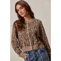Thumbnail for WASHED INSPIRED LEOPARD PRINT SWEATER CARDIGAN