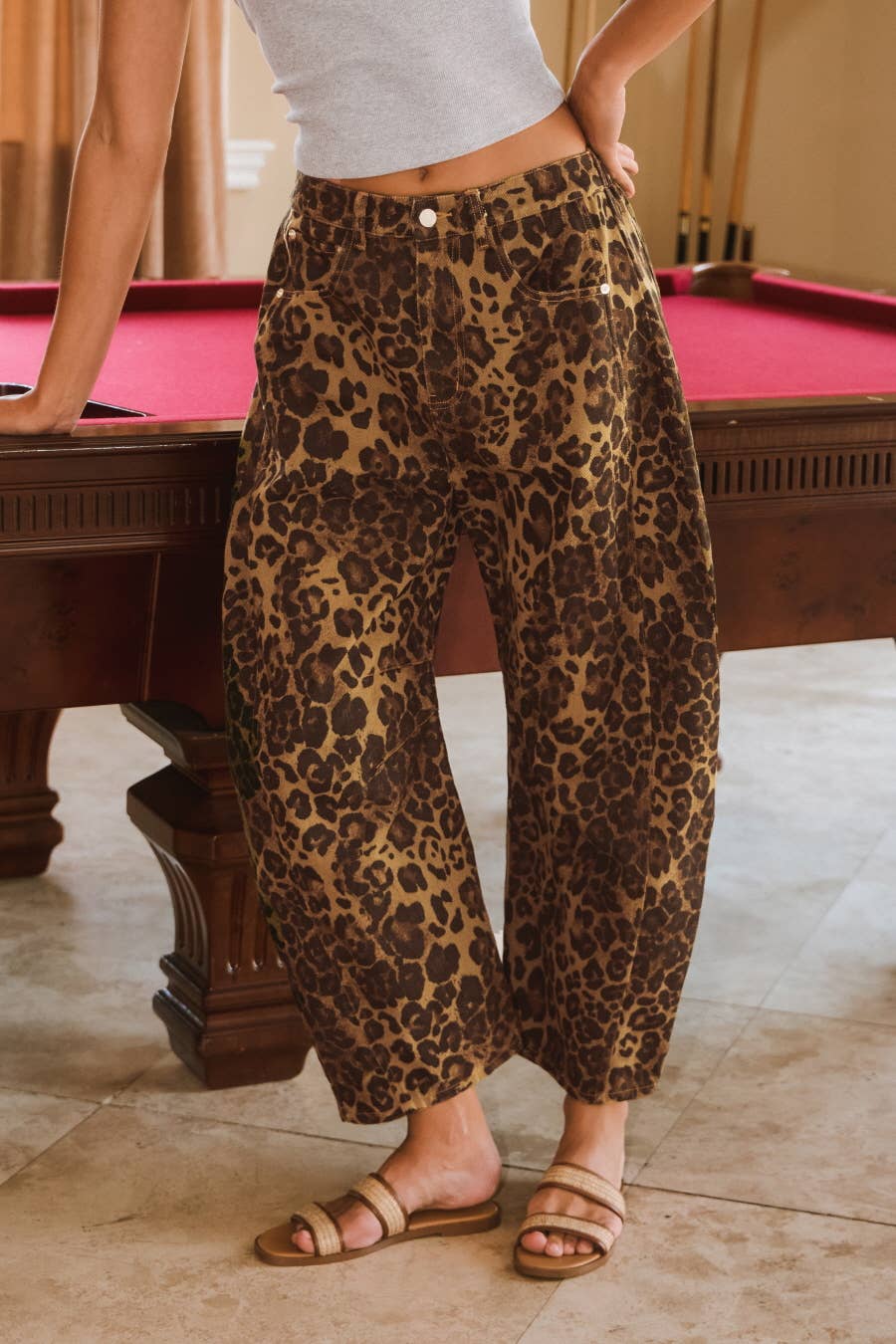 Plus Washed Leopard Printed Barrel Jean