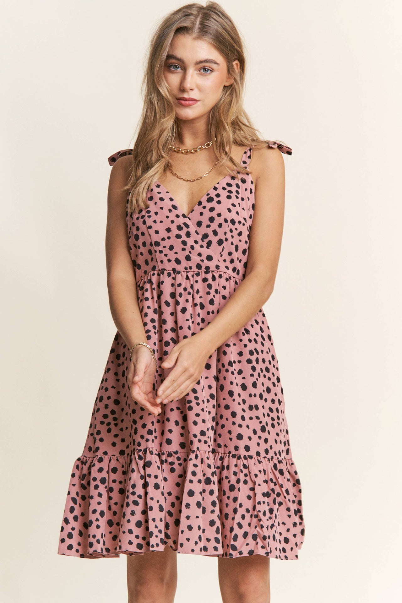 Spotted Tiered V Neck Sundress