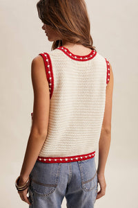 Thumbnail for Contrast Trim Sleeveless Knit Top