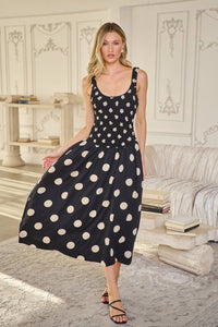 Thumbnail for The Demi Dress, Ruched Polka Dot Midi Dress