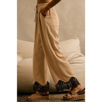 Thumbnail for LINEN BLEND LACE TRIM BANDING WAIST PANTS