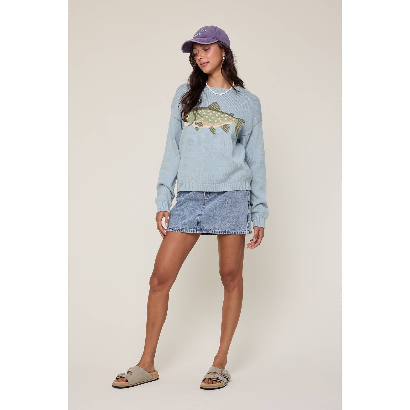 The Lucienne Fish Knit Sweater | Dusty Blue
