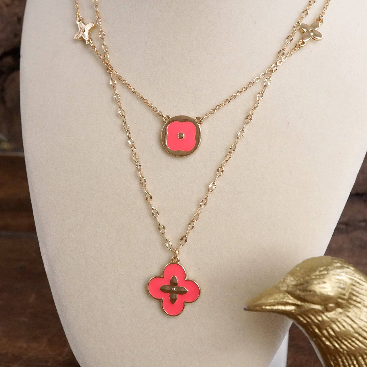 Clover Dainty Layered Necklace – Gold Tone & Color Options