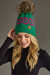 Thumbnail for Green & Speckled Patterned Pom Hat