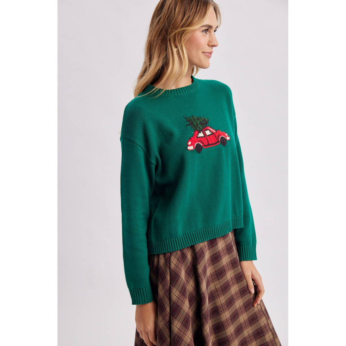 CHRISTMAS TREE CAR GRAPHIC KNIT SWEATER / WL26-14078