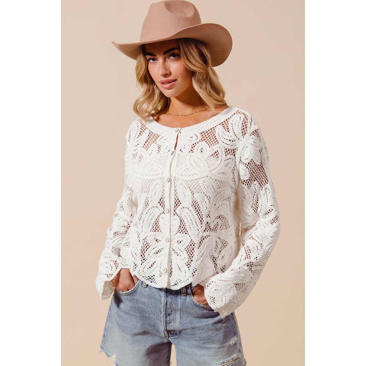 FLORAL PATTERN CROCHET LACE CARDIGAN TOP
