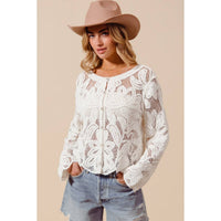 Thumbnail for FLORAL PATTERN CROCHET LACE CARDIGAN TOP